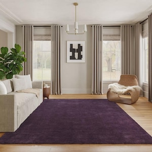 Hand Tufted Purple Wool Area Rug | Solid Deep Color Area Carpet For Bedroom | Living Room | Hallway | Guestroom Plum Area Rug 8x10 By Heritage Tufts