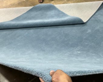 Hand Tufted Wool Rug, Blue Area Rug, Modern Solid Color Carpet, Luxury Living Room Rug, Custom Size Handmade Gift Rug For Home Decor Carpet