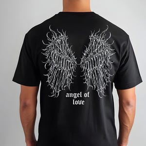 Angel of Love Black T-Shirt with Angel Wings Back Print