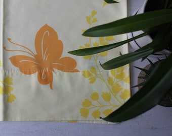PAIR Yellow Floral Pillowcase - Standard Size - Springmaid  Wondercale Poly Cotton Blend - Yellow and Orange Flower and Butterfly 20" x 30"