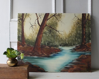 Vintage Signed Oil Painting - Woods and Stream - Country Landscape