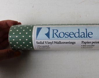 Vintage Green with Tiny Hearts Wallpaper Roll - Rosedale - 20" -  55 Square Feet - 33 Ft - Vinyl Pre-Pasted Made in England
