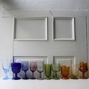 10 Colored Glass Goblet Wine Glass Collection - Rainbow Barware - Colorful Drinking Glasses - Blue - Purple - Gray - Green - Yellow - Amber
