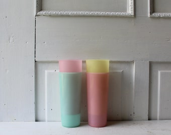 Vintage Pastel Tumblers Plastic Cups - Pink Yellow Green - Set of 4