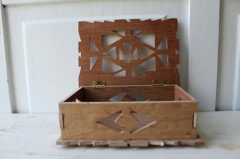 Vintage Southwestern Jewelry Box Phoenix Cutout Design Wood Trinket Box