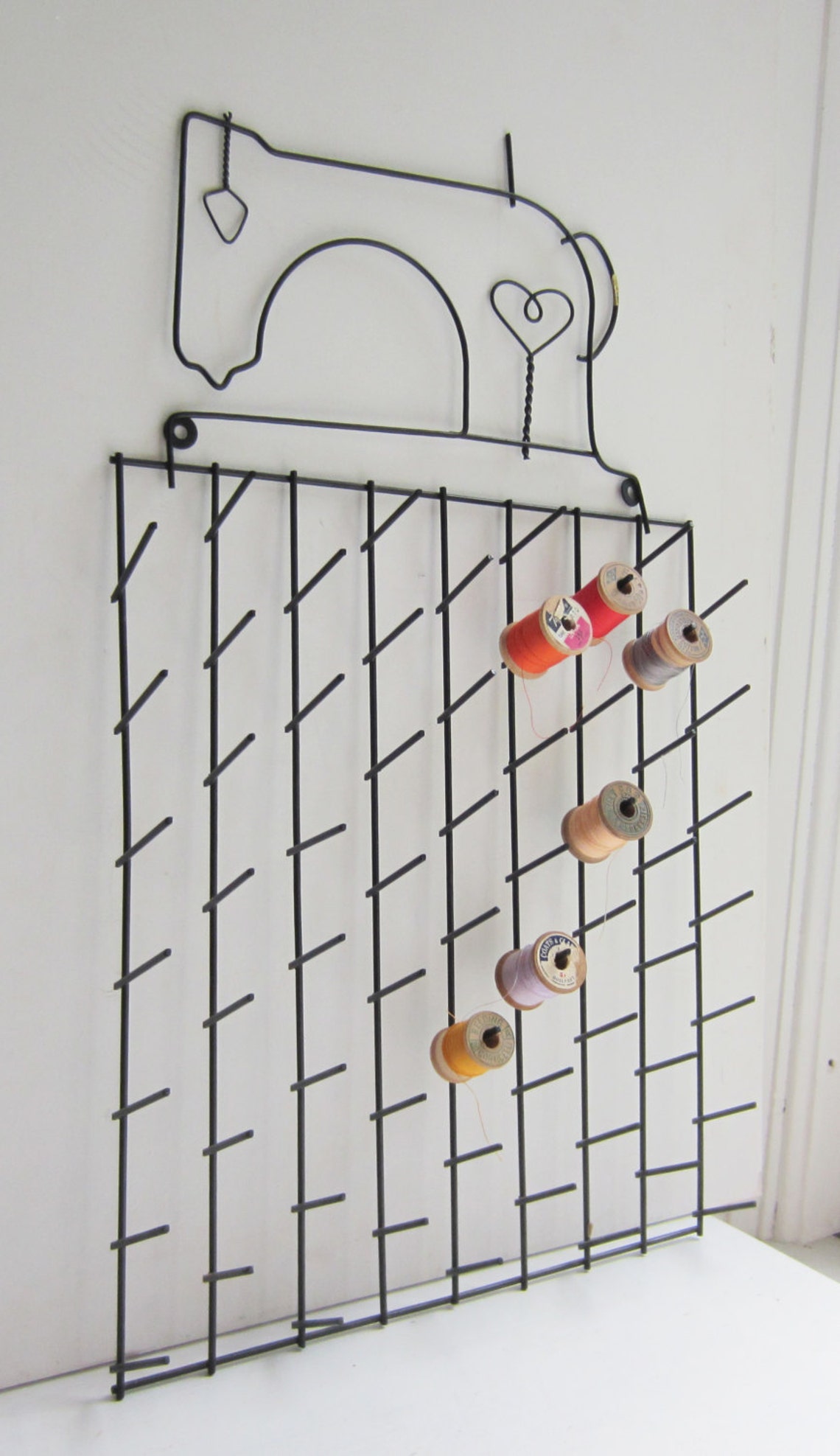 Vintage Thread Spool Wall Mount Black Etsy