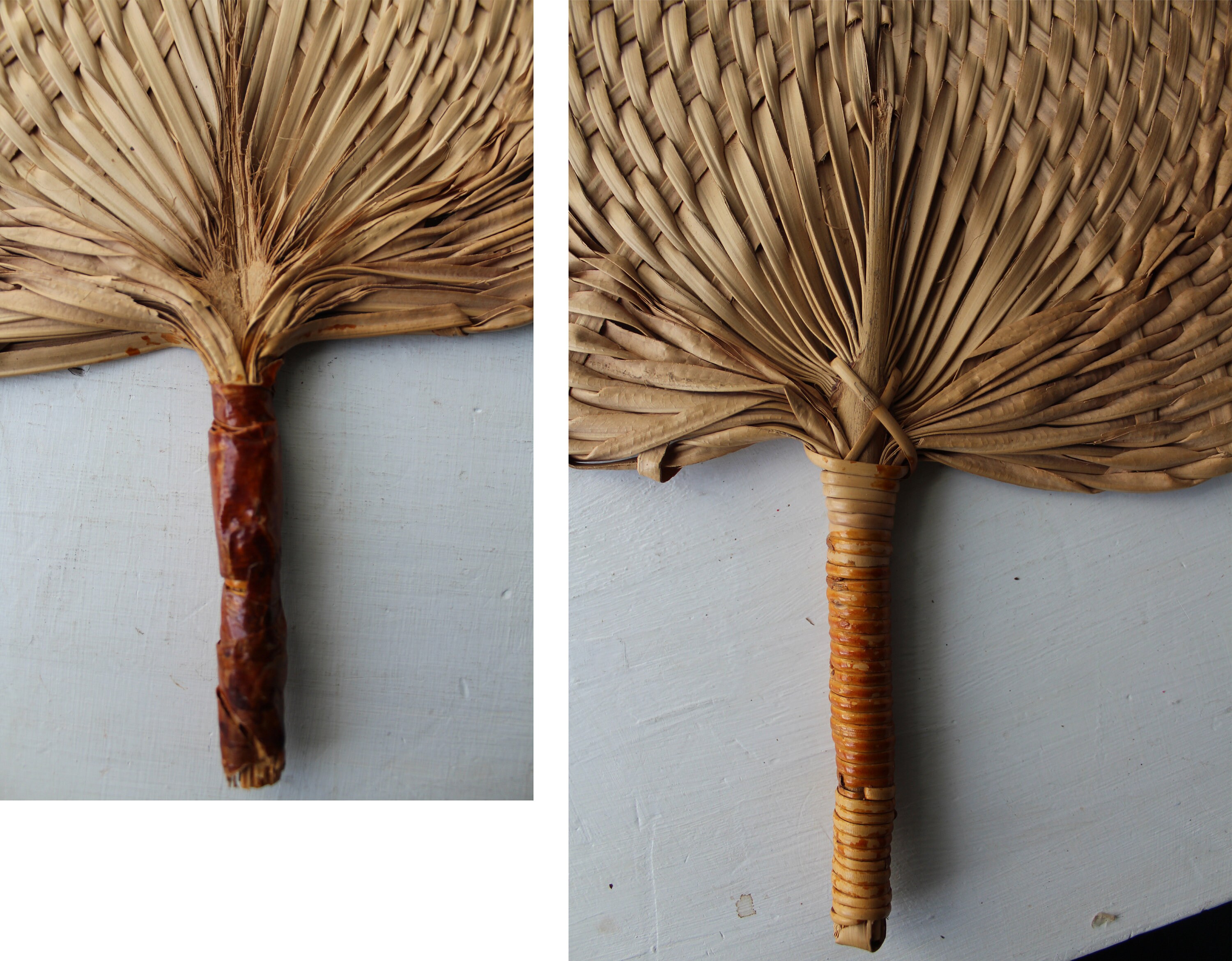 4 Vintage Rattan Hand Fans Woven Natural Wicker Fans Etsy