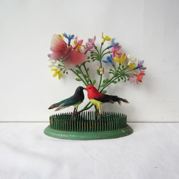 36 Piece Vintage Spun Cotton Birds, Chenille Bees, Plastic Flower Vintage Supply Lot