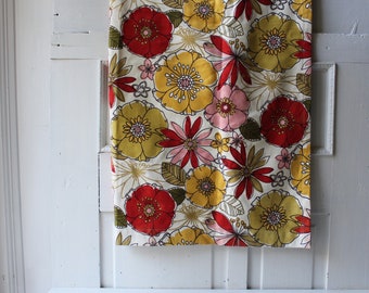 Mod Bold Floral Curtain Panel  39" x 41" Red Pink Yellow Green Retro Mid Century Flower - Upholstery Fabric