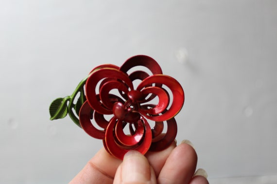 Vintage Red Rose Flower Brooch Pin -  Vintage Acc… - image 3