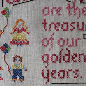 Vintage Cross Stitch Embroidery Grandchildren are the treasures of our golden years. Grandparent Wall Hanging Unframed 12 x 16 image 7