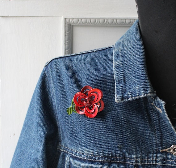 Vintage Red Rose Flower Brooch Pin -  Vintage Acc… - image 1