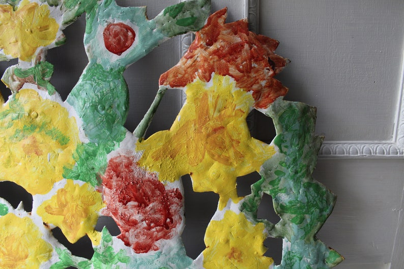 Vintage Metal Wall Floral Art Floral Painting Wall Sculpture Etsy