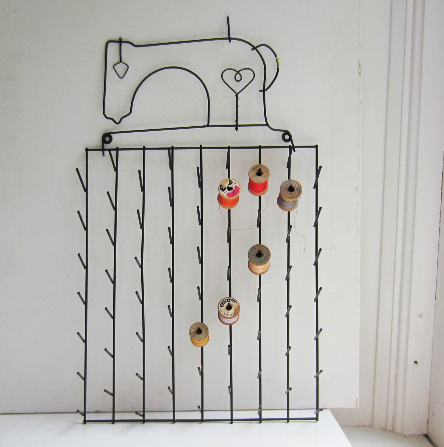 Vintage Thread Spool Wall Mount Black Etsy