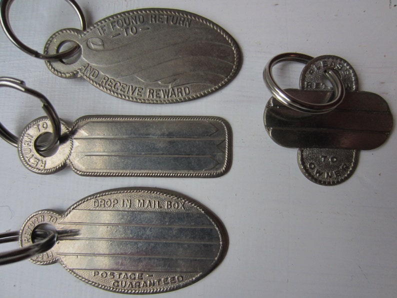 Vintage Please Return To Owner Keychain / Fob / ID / Luggage Tag New Old Stock Blank Metal Stamping Tag Engraving Tag Property of Tag image 5