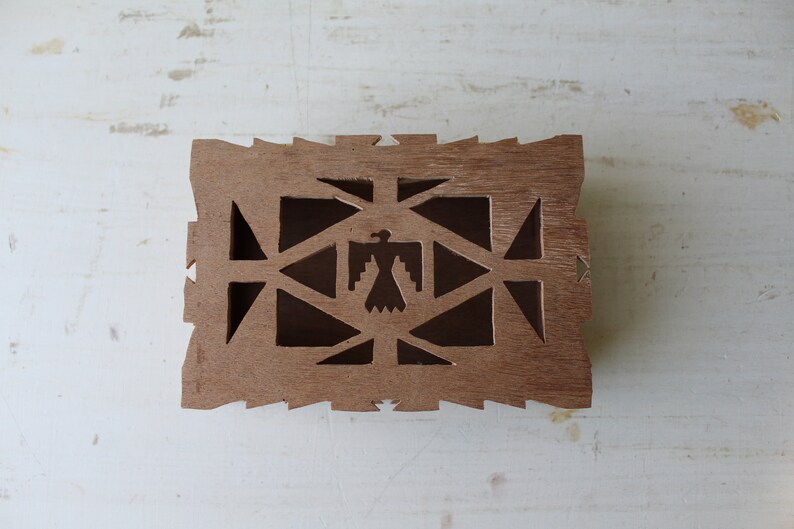 Vintage Southwestern Jewelry Box Phoenix Cutout Design Wood Trinket Box