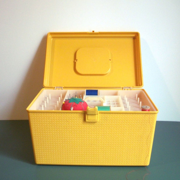 Large Mustard Yellow Wil-Hold Sewing Box - Excellent condition