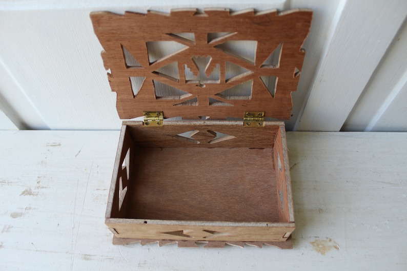 Vintage Southwestern Jewelry Box Phoenix Cutout Design Wood Trinket Box