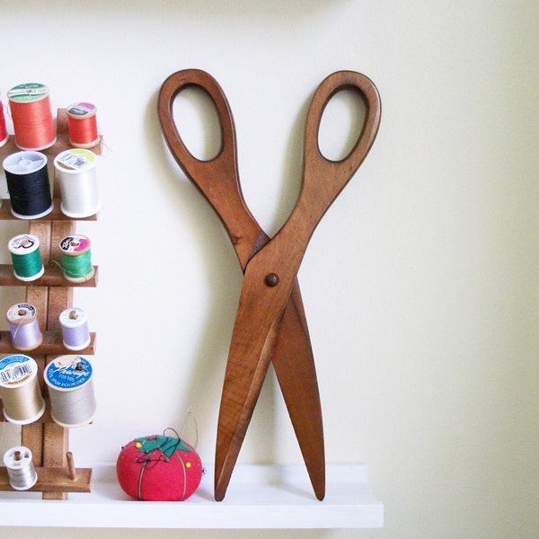 Large Vintage Wooden Scissors Wall Decor