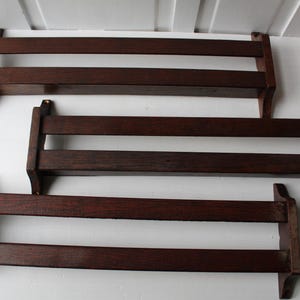 3 Antique Oak Church Pew Bible Hymnal Book Shelves - Wall Mount Book Rack Shelf Display - Playroom Kid&#39;s Room - Farmhouse Kitchen Spice Rack