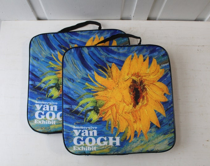 PAIR Vintage Van Gogh Sunflowers Seat Cushions Immersive Van Gogh