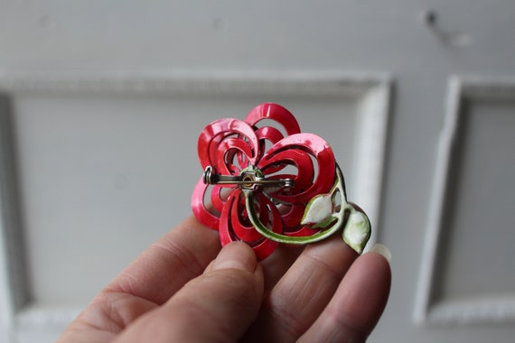 Vintage Red Rose Flower Brooch Pin -  Vintage Acc… - image 5