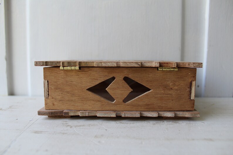 Vintage Southwestern Jewelry Box Phoenix Cutout Design Wood Trinket Box