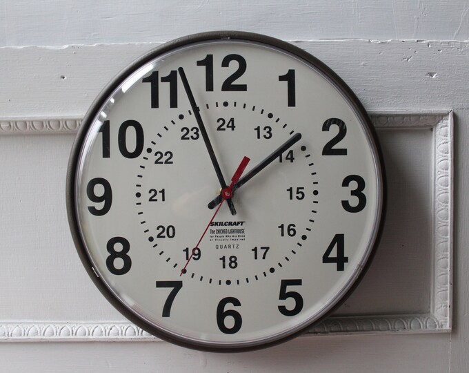 Vintage 24 Hour Wall Clock Military Time Brown Plastic Etsy