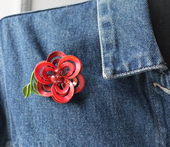 Vintage Red Rose Flower Brooch Pin -  Vintage Acc… - image 2