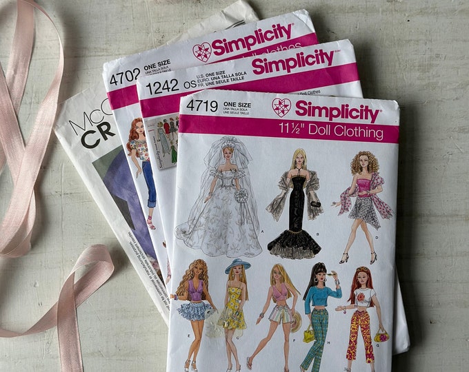 Vintage Barbie Doll Sewing Patterns Uncut Simplicity 4719 1242 4702 11 1/2 Doll Clothing and