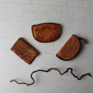 3 monederos de cambio de cuero vintage / estuche de llaves - billetera de llaves - soporte de llaves - cuero con herramientas - billetera - monedero de monedas