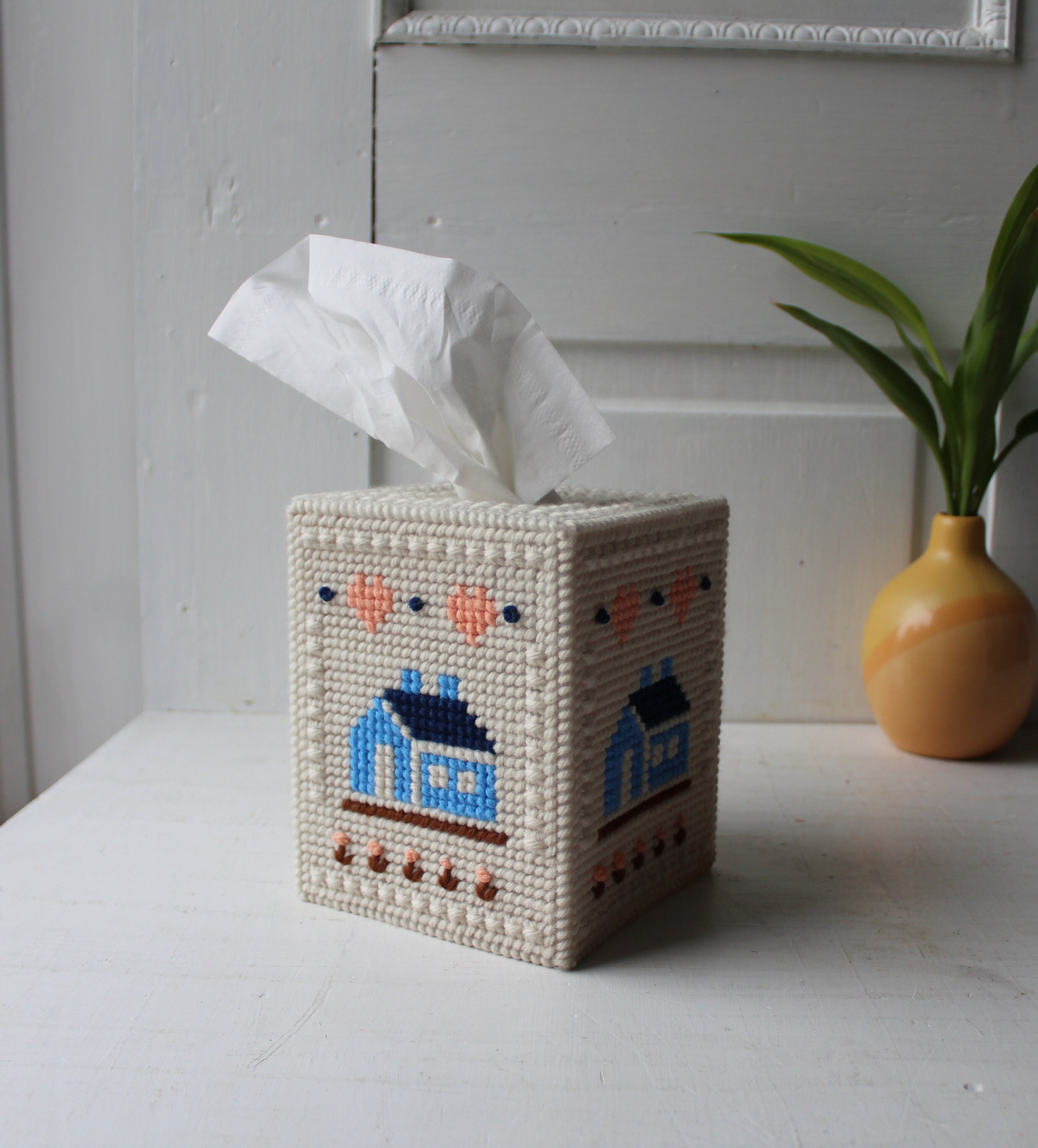 Vintage Tissue Box Cover Needlepoint Charming House Design Etsy