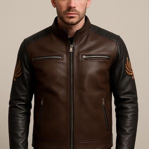 Skull Wing Biker Jacket | Men&#39;s Leather Streetwear Rocker Style Moto jacket | Winged Skull Design |Handmade Motorcycle Jacket | Gift for Him