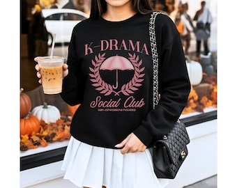 K-Drama Social Club Sweatshit | Umbrella Design | Rain Confessions Included | Kdrama Crewneck