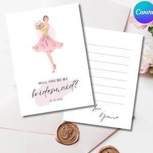 Pedido de buquê para madrinha de casamento | Modelo de cartão de pedido de madrinha | Convite digital editável | Convite para festa de casamento para imprimir