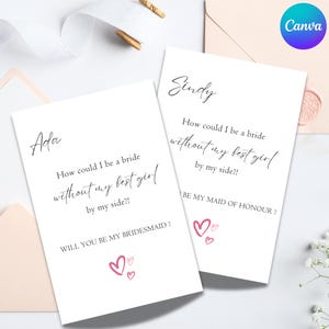Modelo de cartão de proposta para madrinha de casamento editável, convite digital personalizado minimalista para madrinha de casamento para impressão, download de convite para festa de casamento