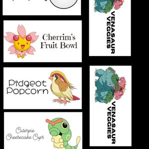 Cartões de Comida Pokémon Editáveis para Barraca | Etiquetas de Comida para Festa Pokémon | Decoração para Festa Pokémon para Download Instantâneo | Imprimíveis para Festa Pikachu
