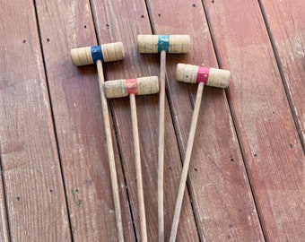 Lote vintage de 4 mazos de croquet de madera deportivos coleccionables