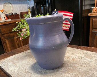 SALE Vintage Stoneware Pitcher Handmade Periwinkle Blue Pottery Pitcher by Garrard Pottery, Rome, GA Studio Pottery