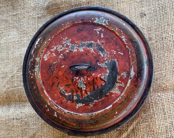 Antique Toleware Spice Box Tin with Old Red Paint C. 1900 Painted Tin Spice Box with 5 Small Spice Tins