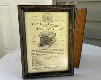 Anuncio de máquina de escribir Remington antigua de 1890 en Londres, Inglaterra, anuncio antiguo enmarcado