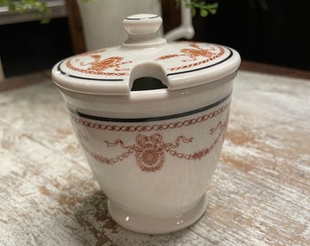 Vintage Diner Sugar Bowl 1947 Warwick China Co. Restaurant Ware, Brown Transferware