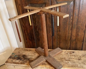 Antique Rotating Candle or Herb Drying Rack 1800's, Primitive Standing Drying Rack