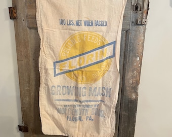 Vintage Chicken Feed Sack Wolgemuth Bros. Florin Quality Feeds 1940s Growing Mash