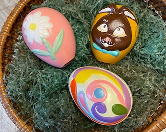Vintage Lot of 3 Ceramic Easter Eggs, Hand Painted Easter Eggs