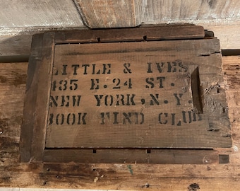 Vintage Wooden Shipping Crate with Sliding Lid 1940's Little & Ives, New York, Book Find Club