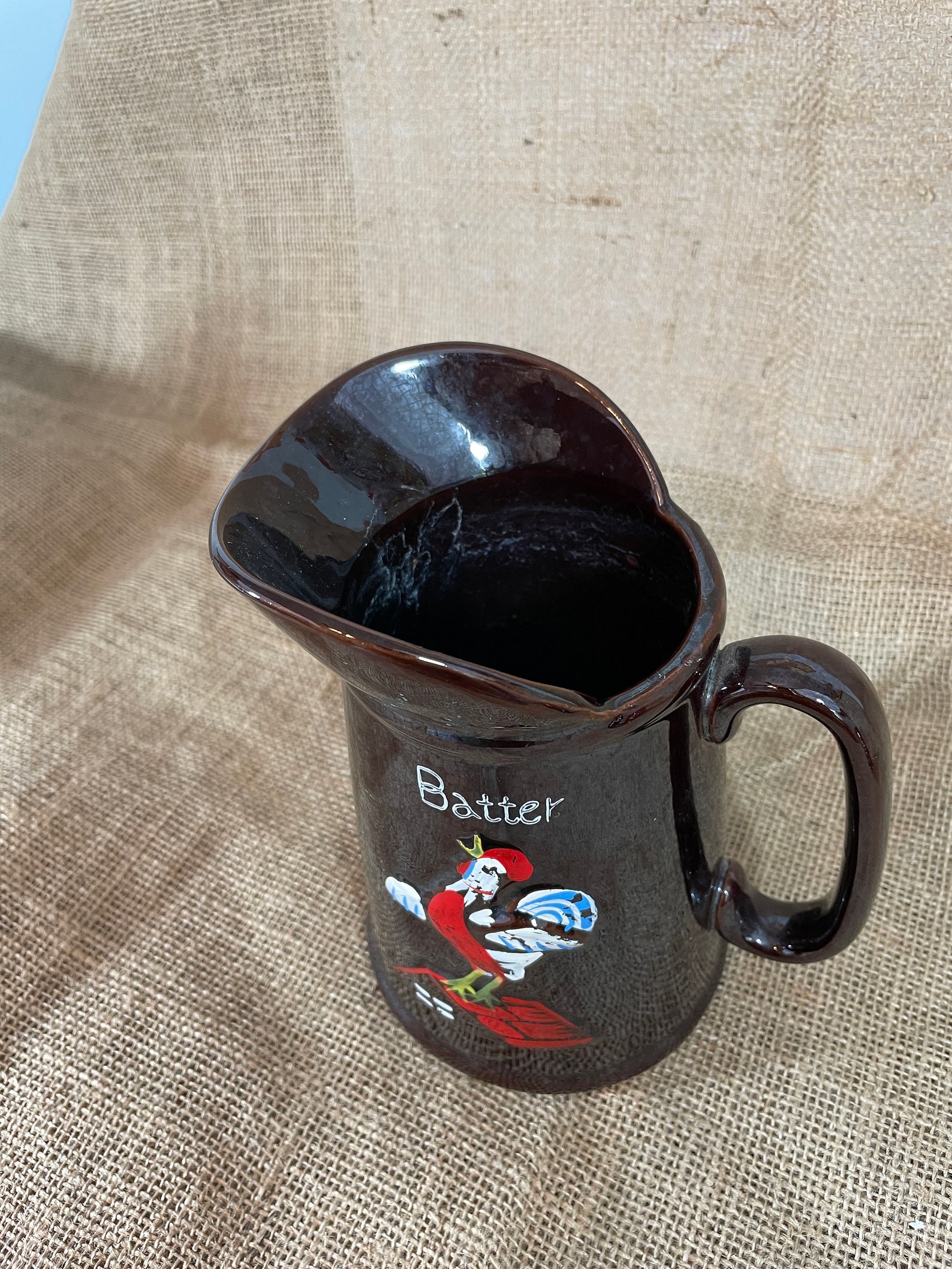 Vintage Batter Pitcher 1950's Brown Ceramic Pancake Batter Etsy