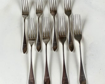 Vintage Lot of 8 Silverplate Forks (4 Dinner, 4 Salad) by James Dixon & Sons, Sheffield England, "HCC" Monogram with Unicorn