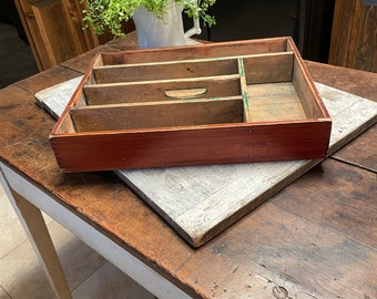 Bandeja de cubiertos de madera vintage de 1930 o 1940, caja de almacenamiento
