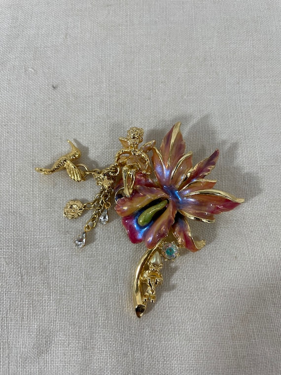 Vintage Kirk's Folly Orchid and Fairy Pin Enameled